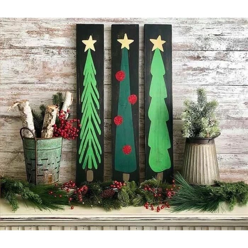 Handmade Christmas Wood Christmas Tree 3 piece set